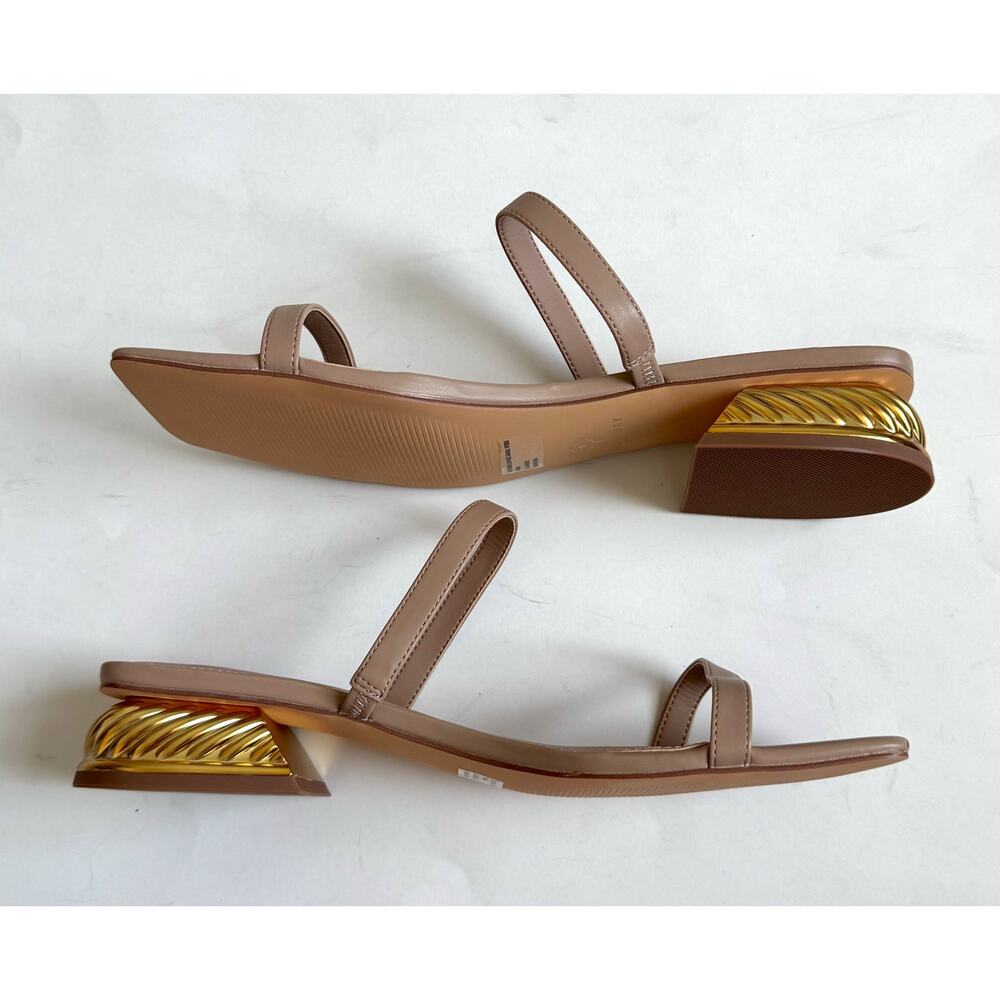 Katy Perry Low Heel Gold Sandal Tan Taupe Size 10 NEW - Picture 6 of 8